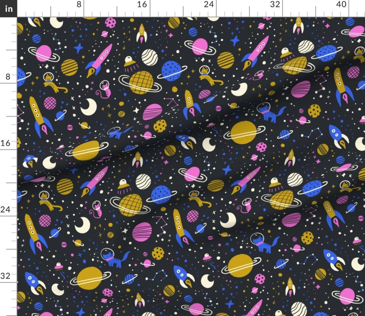 Rocket Ship Constellation Whimsical Sci Fi Outer Space Celestial Galaxy Travel Astronomy Custom Printed Fabric by Spoonflower Various Fabrics by the Yard or Fat Quarter
